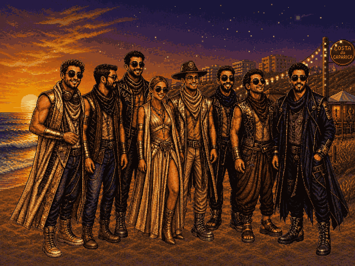 The crew at golden hour, Caparica beach